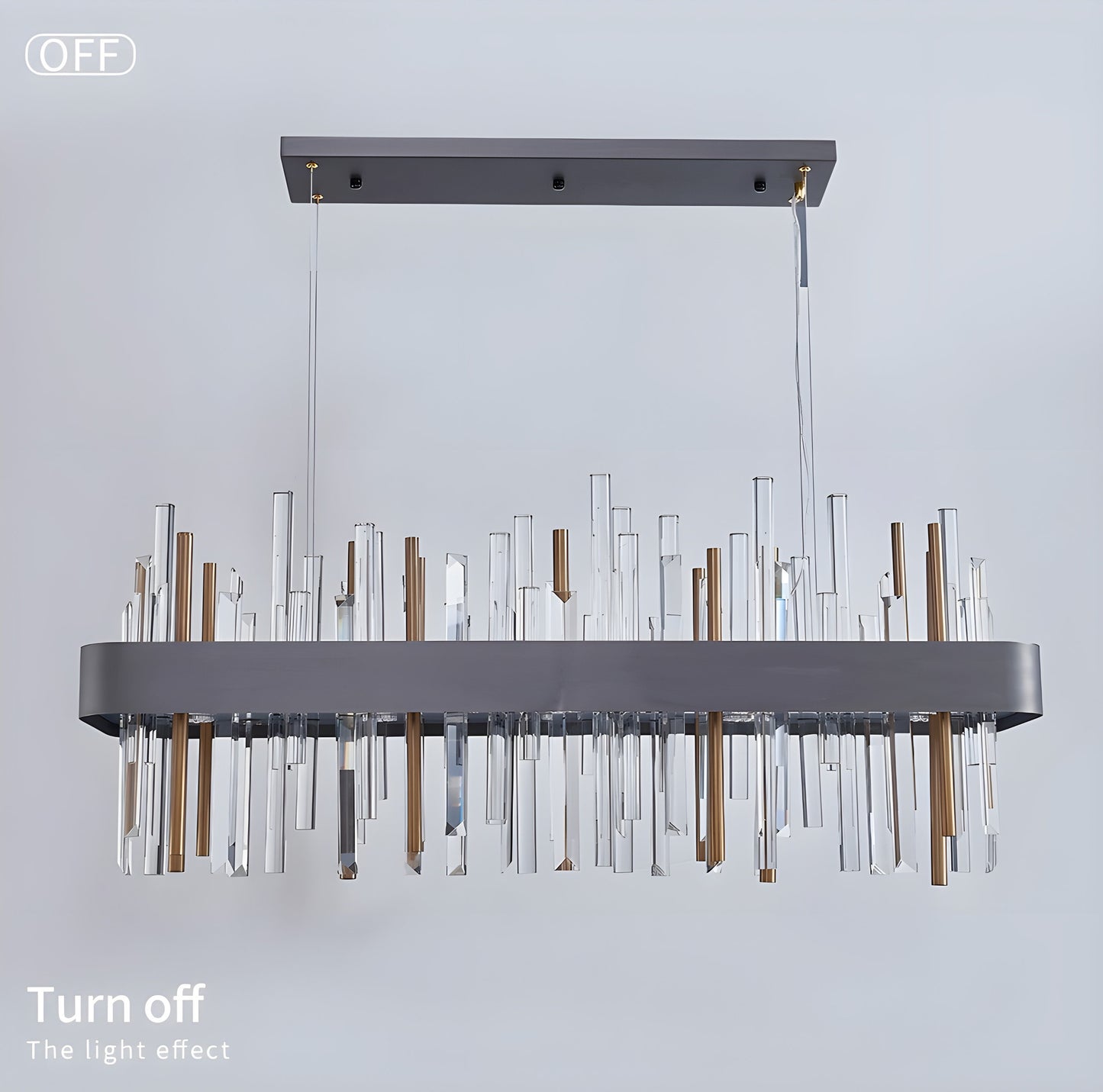Gold And Black Rectangle Crystal Kitchen Chandelier, Brushed Black, 43.3", Cool LightBy Miron Demid LLC