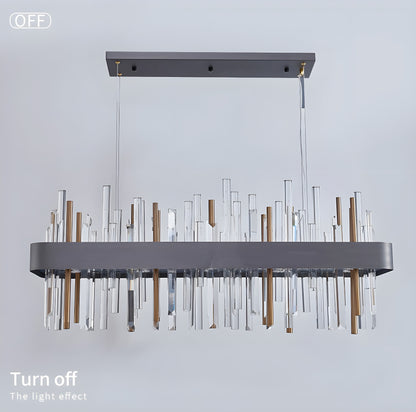 Gold And Black Rectangle Crystal Kitchen Chandelier, Brushed Black, 43.3", Cool LightBy Miron Demid LLC