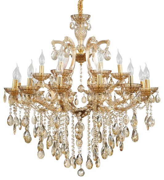 Zenevredo | European-Style Retro Crystal Candle Shape Chandelier, Amber, 15 HeadsBy Miron Demid LLC