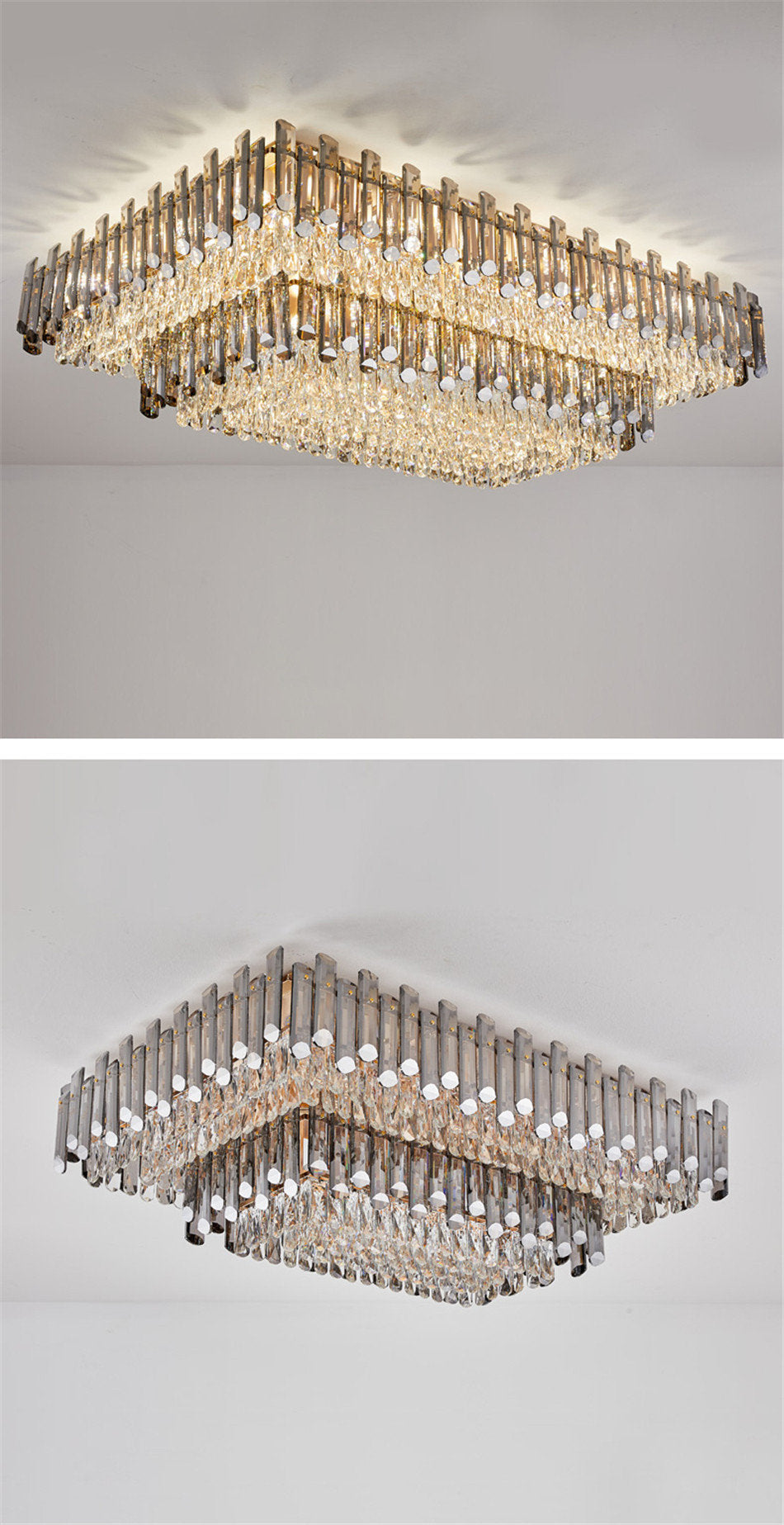 Acciano | Modern Rectangular Crystal LED Chandelier, L39.4xw27.5xh12.9", Cool LightBy Miron Demid LLC
