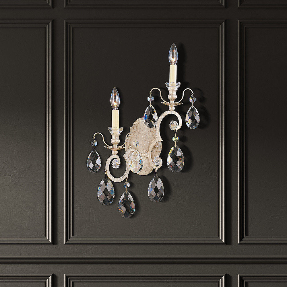 Schonbek 3758-48 2 Light Crystal Sconce, Antique SilverBy Schonbek