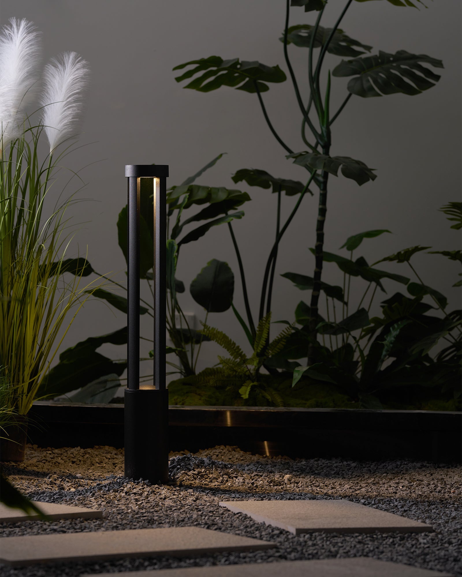 Black Cylindrical Solar Outdoor Post Light