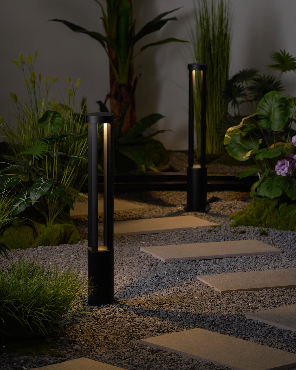 Black Cylindrical Solar Outdoor Post Light