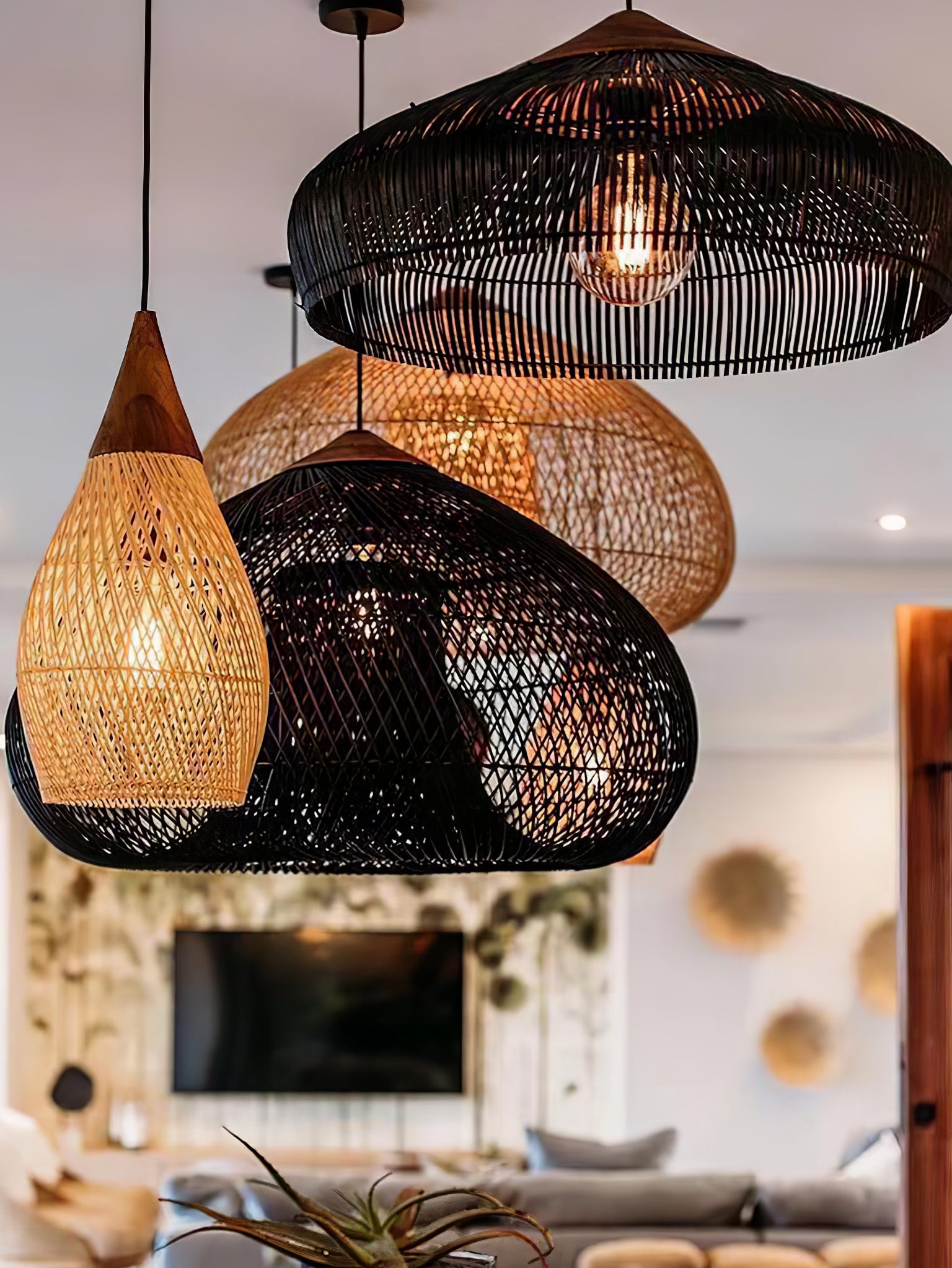 Braided Rattan Swag Pendant Lamp