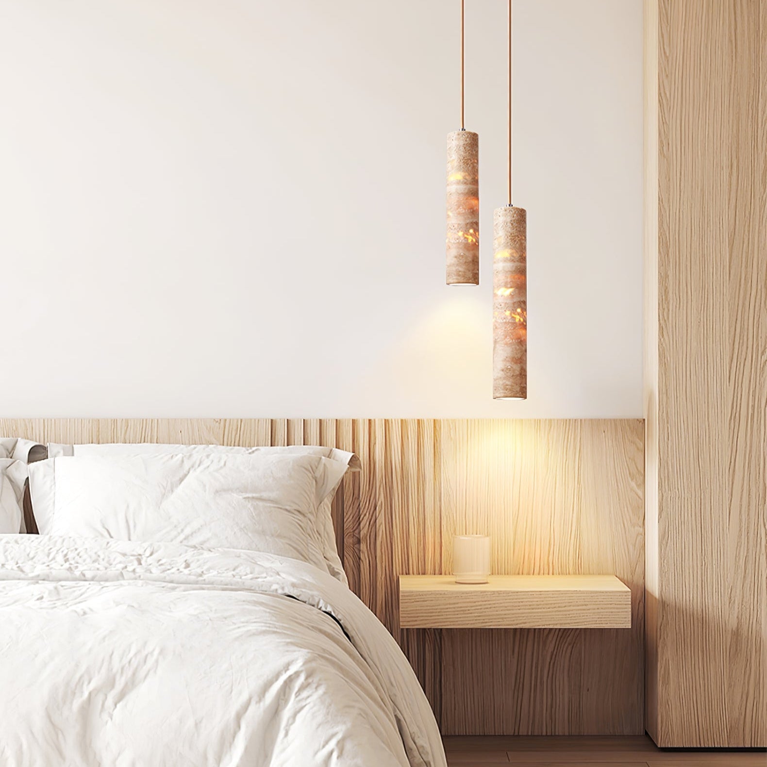 Cylindrical Travertine Pendant Light