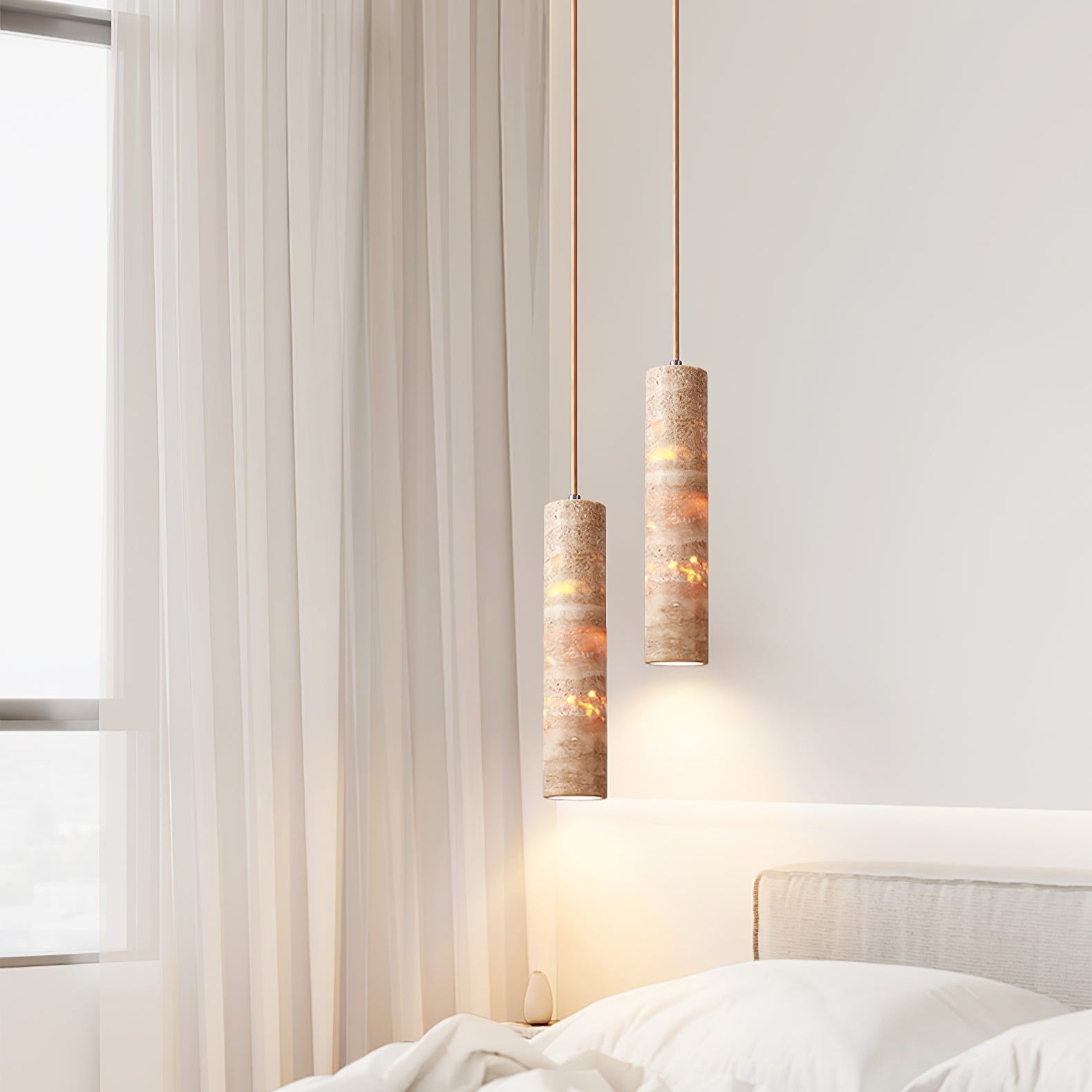 Cylindrical Travertine Pendant Light