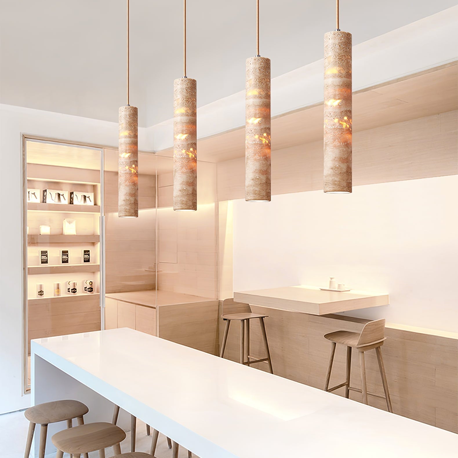 Cylindrical Travertine Pendant Light