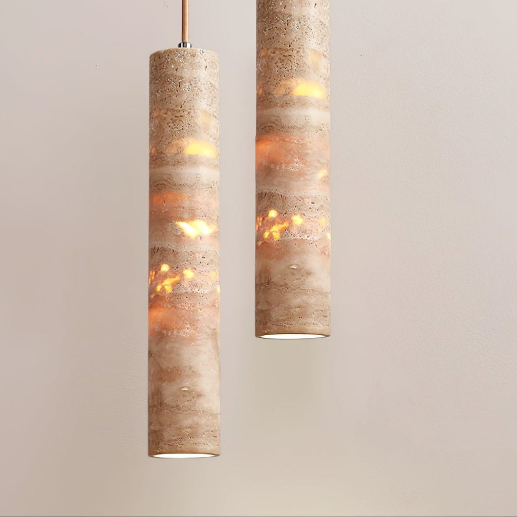 Cylindrical Travertine Pendant Light