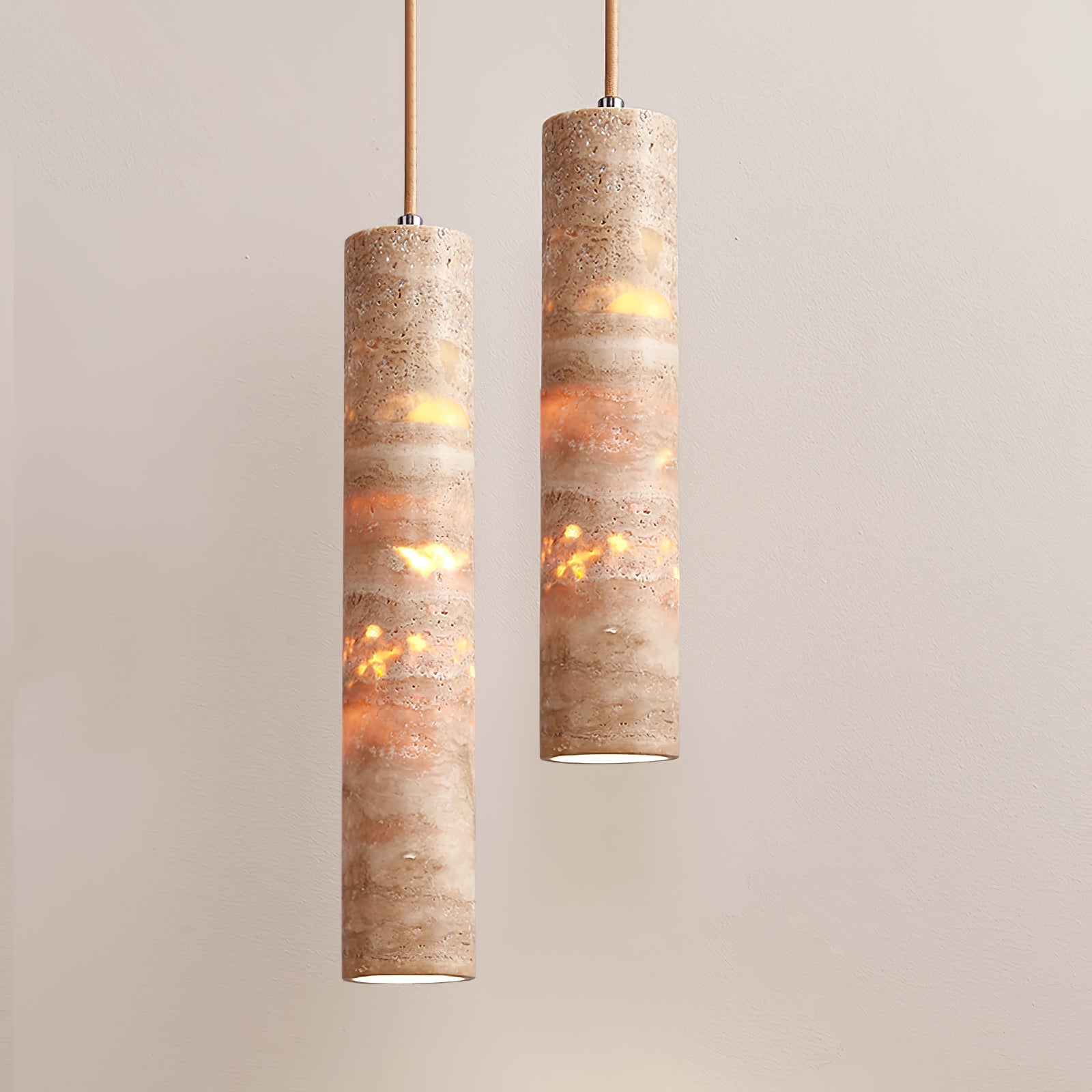 Cylindrical Travertine Pendant Light