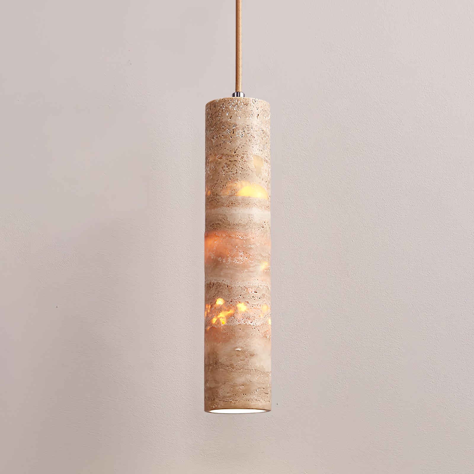 Cylindrical Travertine Pendant Light
