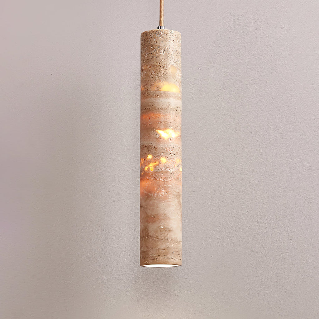 Cylindrical Travertine Pendant Light