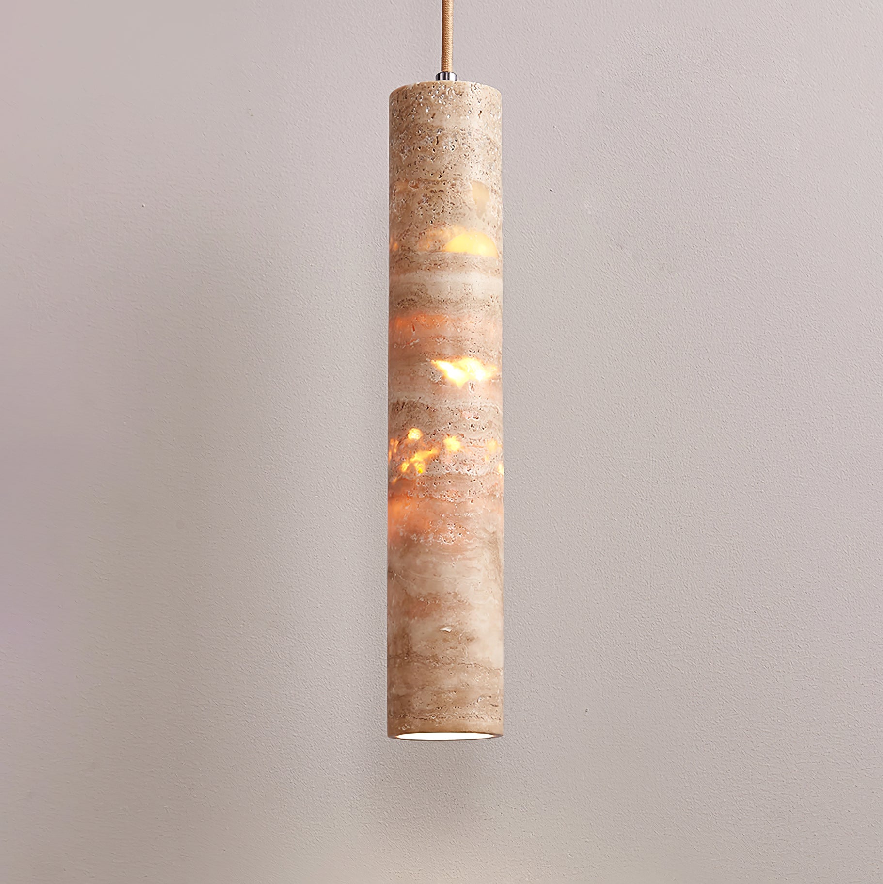 Cylindrical Travertine Pendant Light
