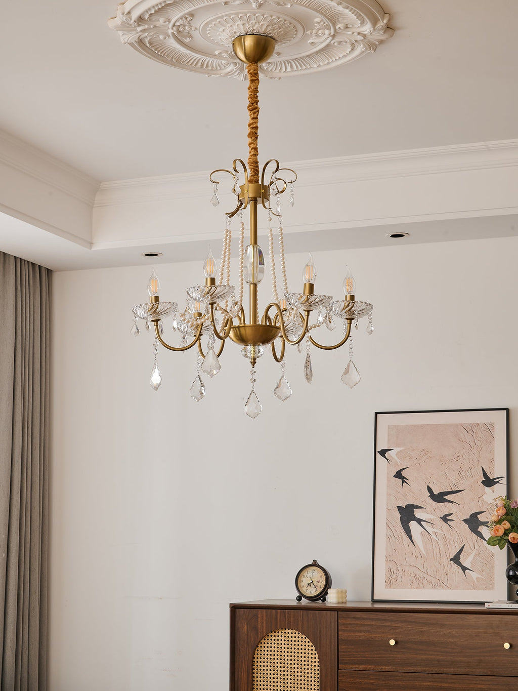 Evaria Crystal Pearl Chandelier