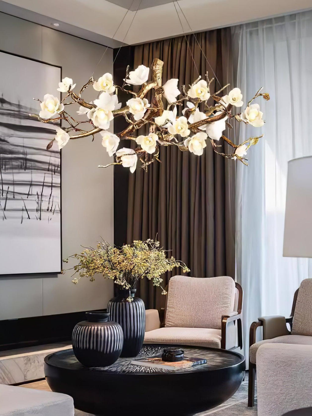 Flower Bloom Branch Brass Chandelier