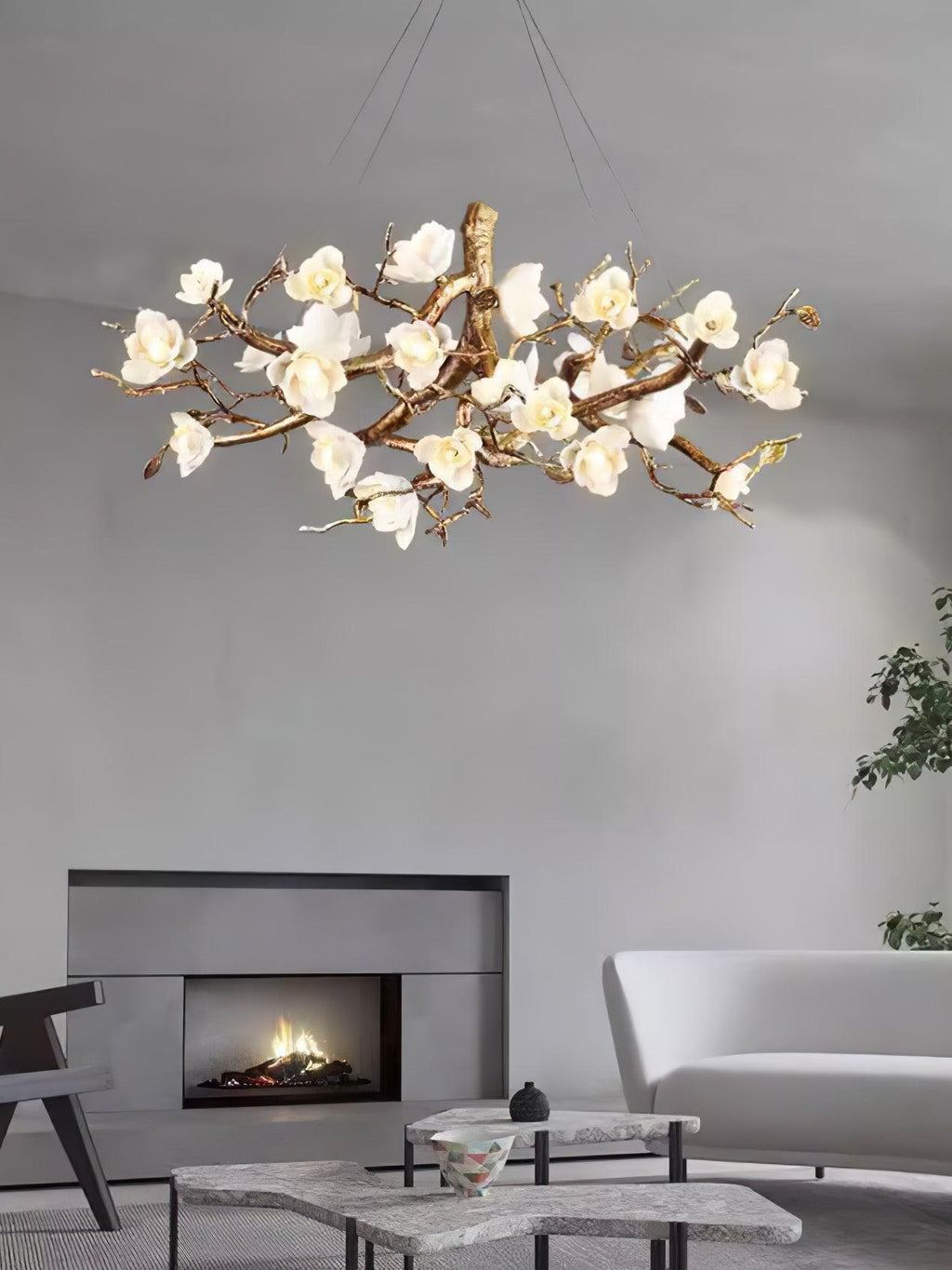 Flower Bloom Branch Brass Chandelier