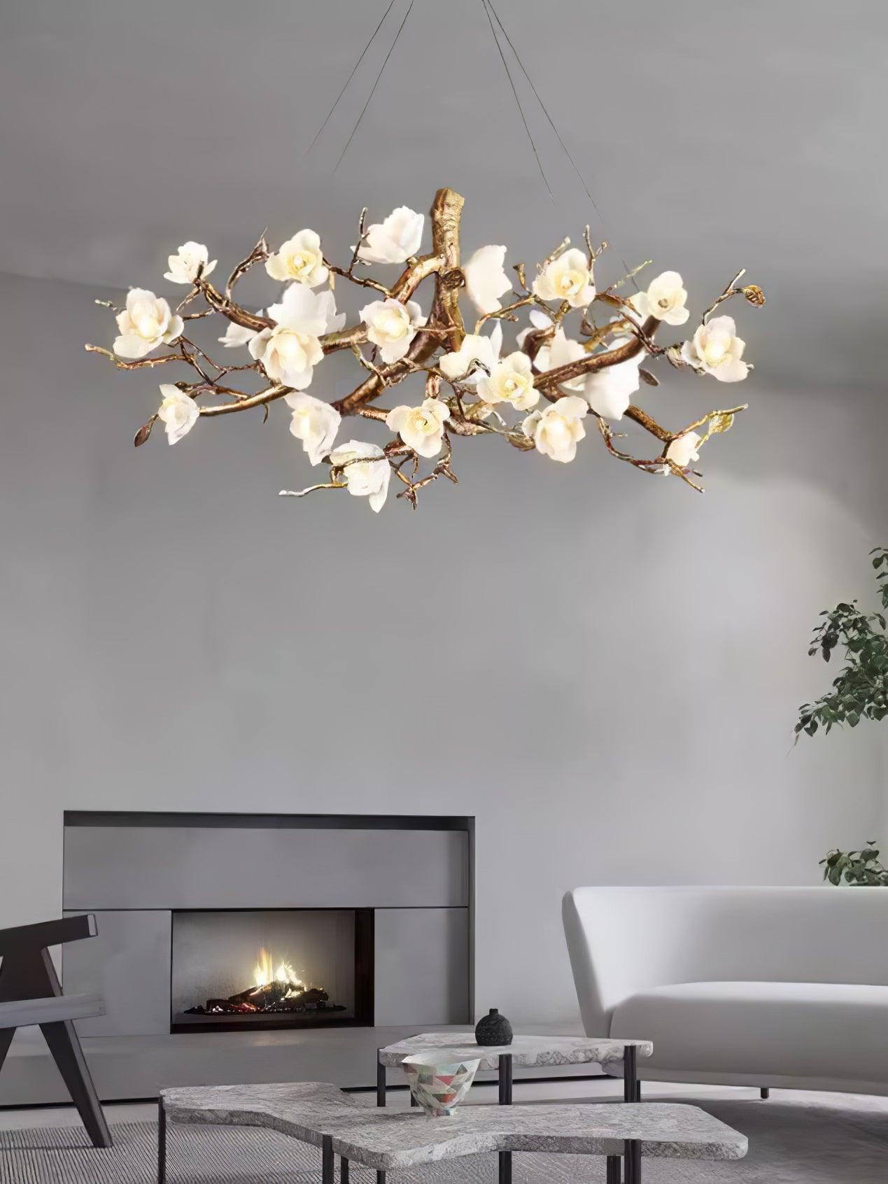 Flower Bloom Branch Brass Chandelier