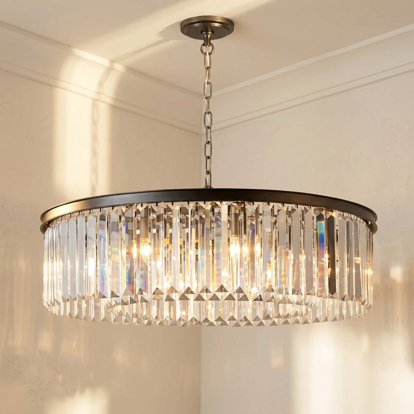 Faceted Glass Prism Round Chandelier