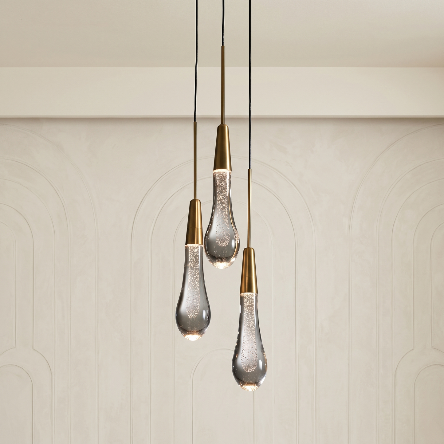 Seeded Glass 3-Light LED Cluster Pendant