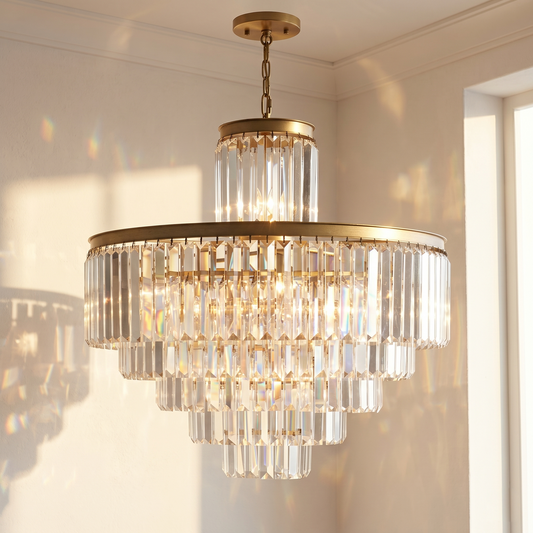 Faceted Glass Prism Tiered Chandelier