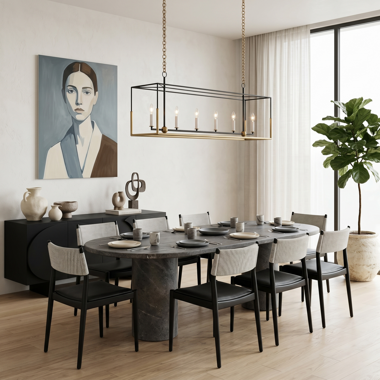 Two-Tone Open Frame Linear Chandelier