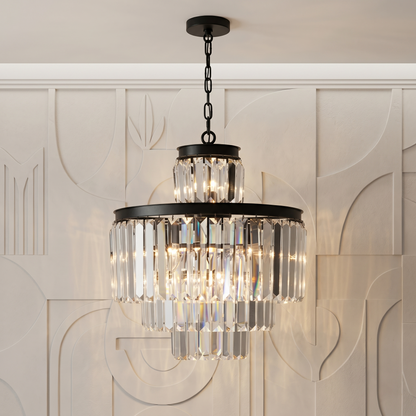 Faceted Glass Prism Tiered Chandelier