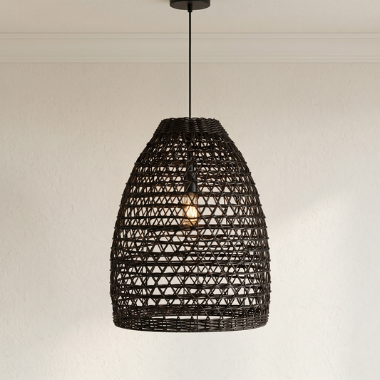 Black Woven Outdoor Pendant Light