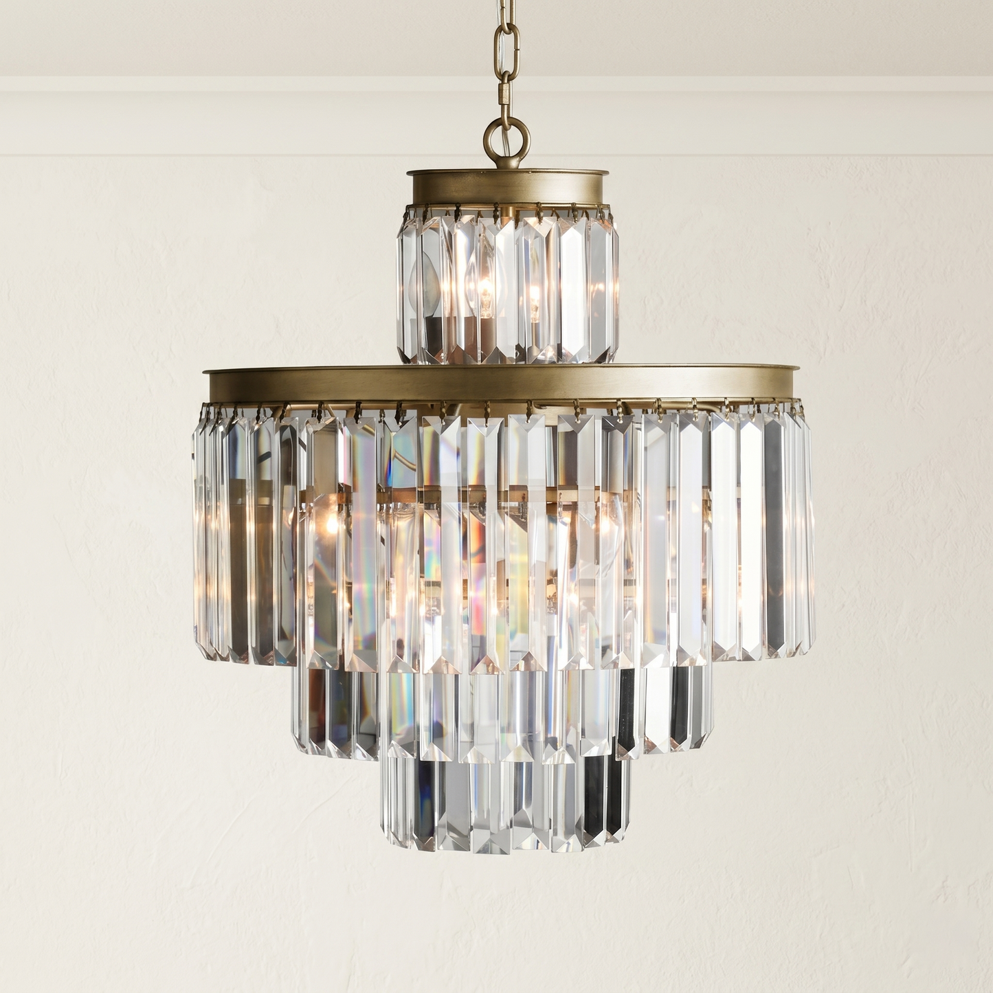 Faceted Glass Prism Tiered Chandelier