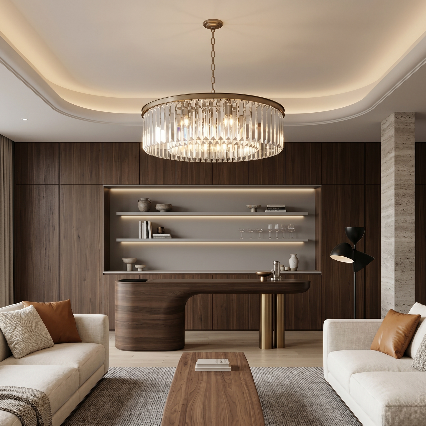 Faceted Glass Prism Round Chandelier