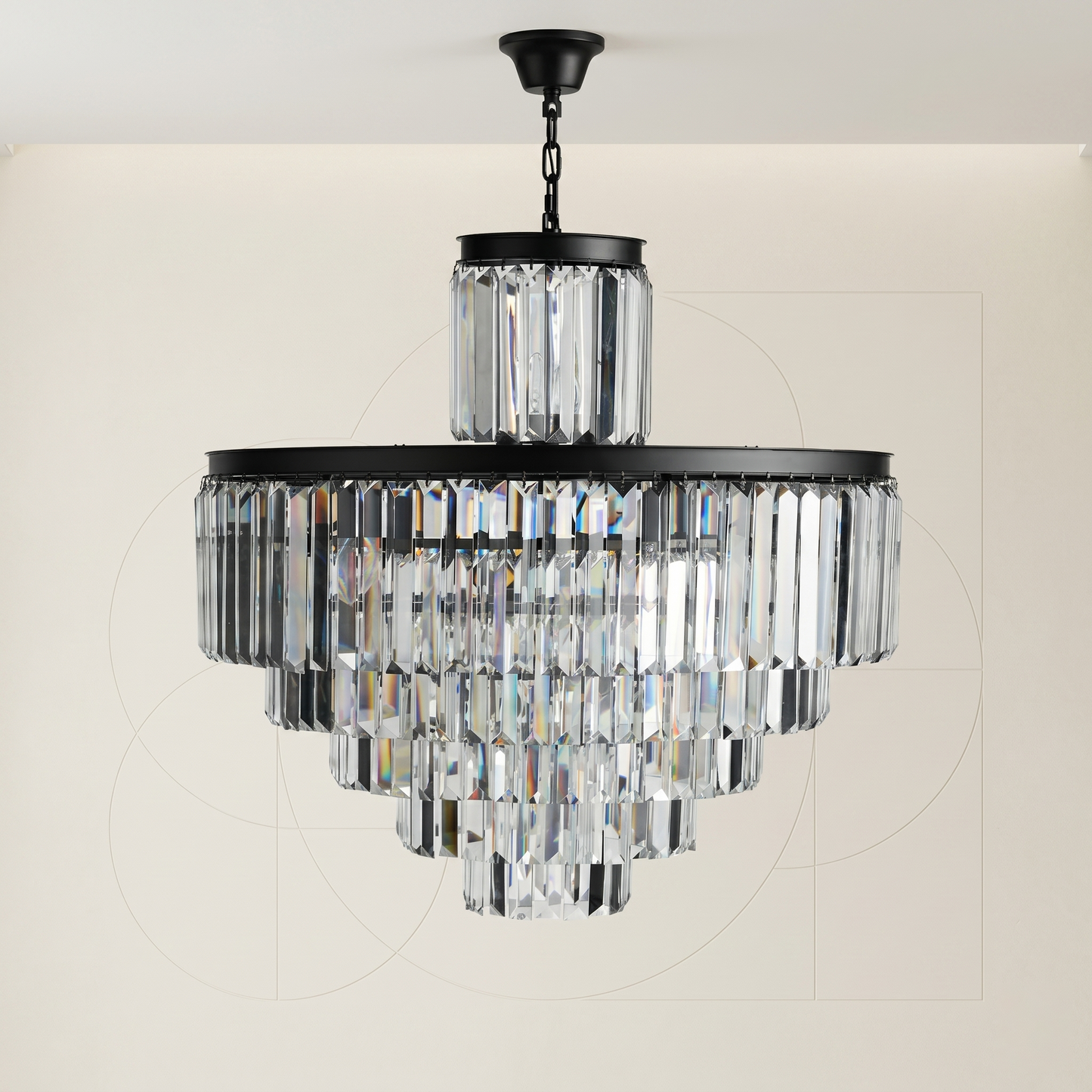 Faceted Glass Prism Tiered Chandelier