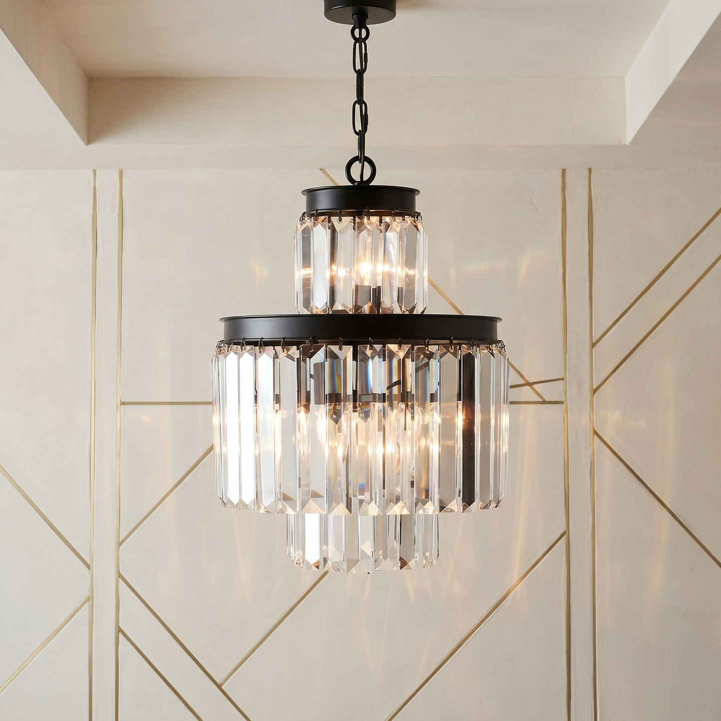 Faceted Glass Prism Tiered Chandelier