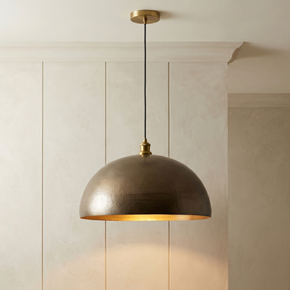 Hand-Hammered Recycled Metal Dome Pendant