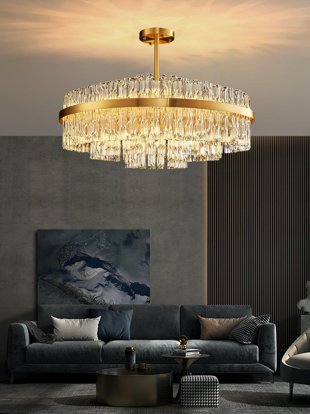 Gold & Clear Rod Chandelier