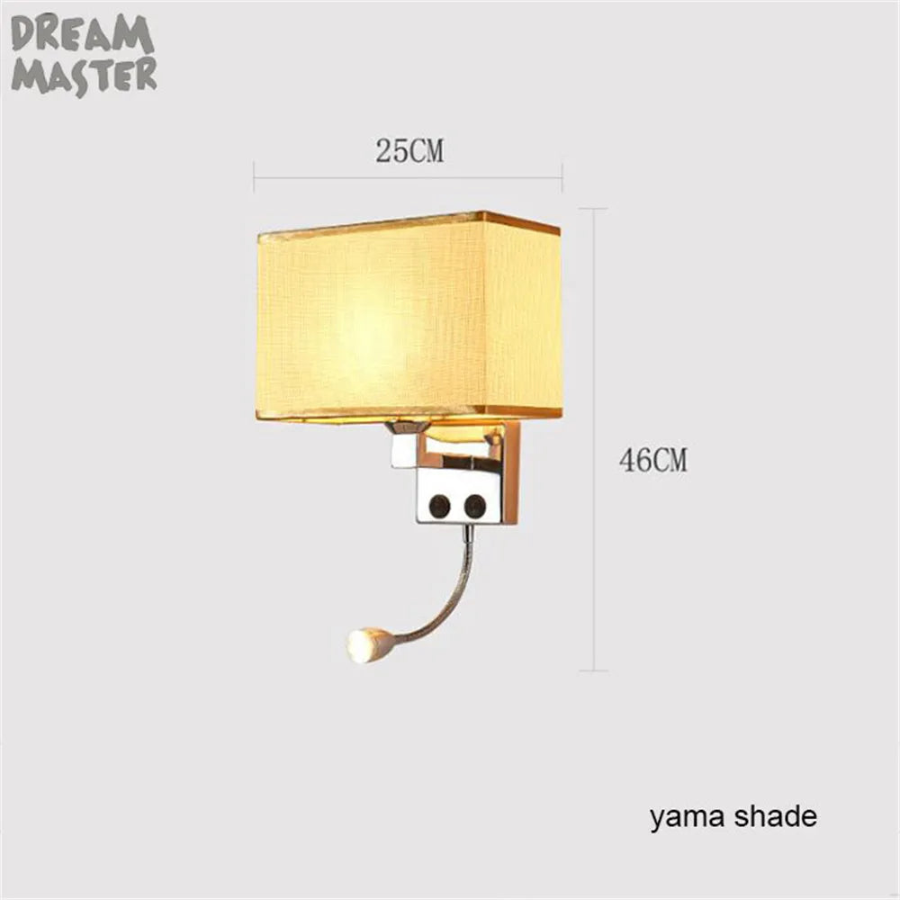 Fabric Shade Wall Light with LED Reading Lamp and Dual Switches