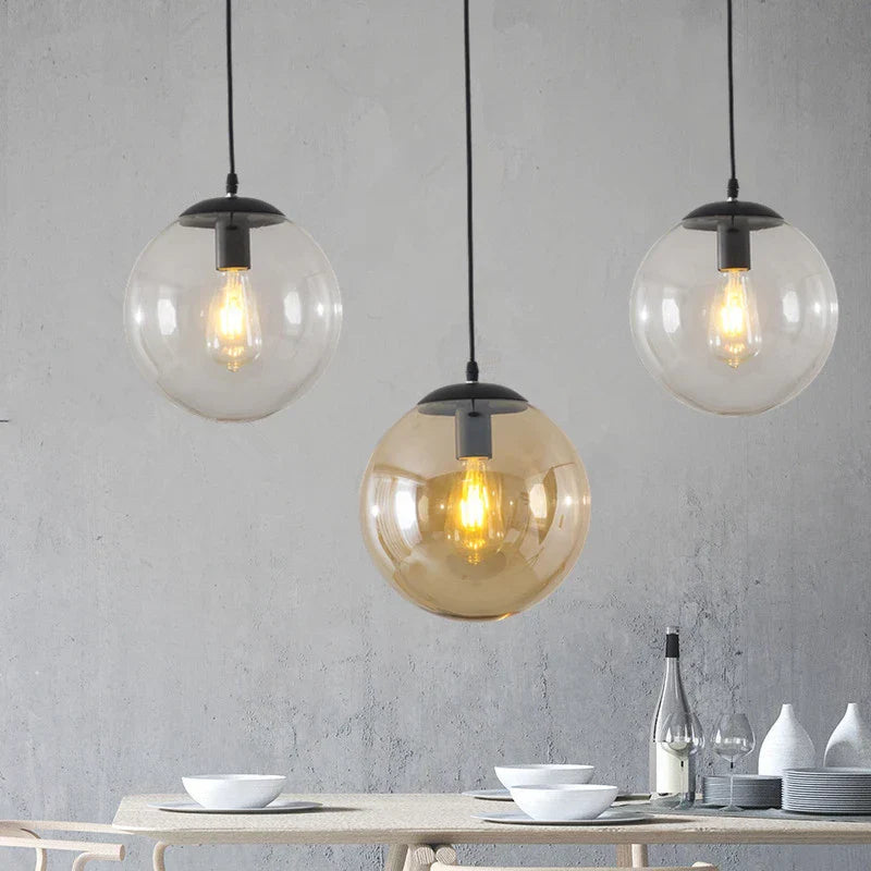 Retro Loft Glass Ball Pendant Light Industrial Style Kitchen Bedroom Home Decor
