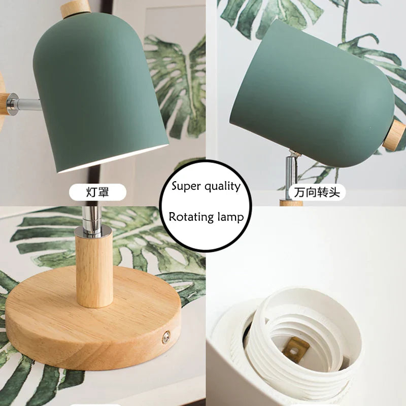 Nordic Wooden Wall Sconce Bedside Lamp for Bedroom Reading, 6 Macaroon Colors