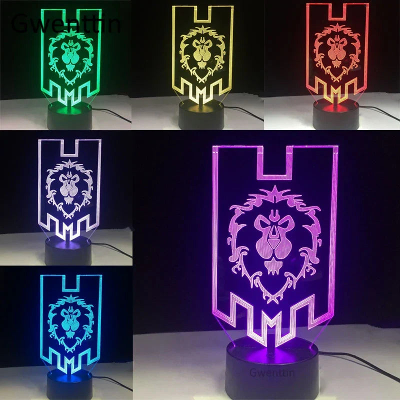 WoW Alliance Tribal Signs 3D LED Night Light Kids Table Lamp Gift
