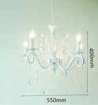 Vintage Wrought Iron Crystal Chandelier White Ceiling Lamp with E14 Candle Lights