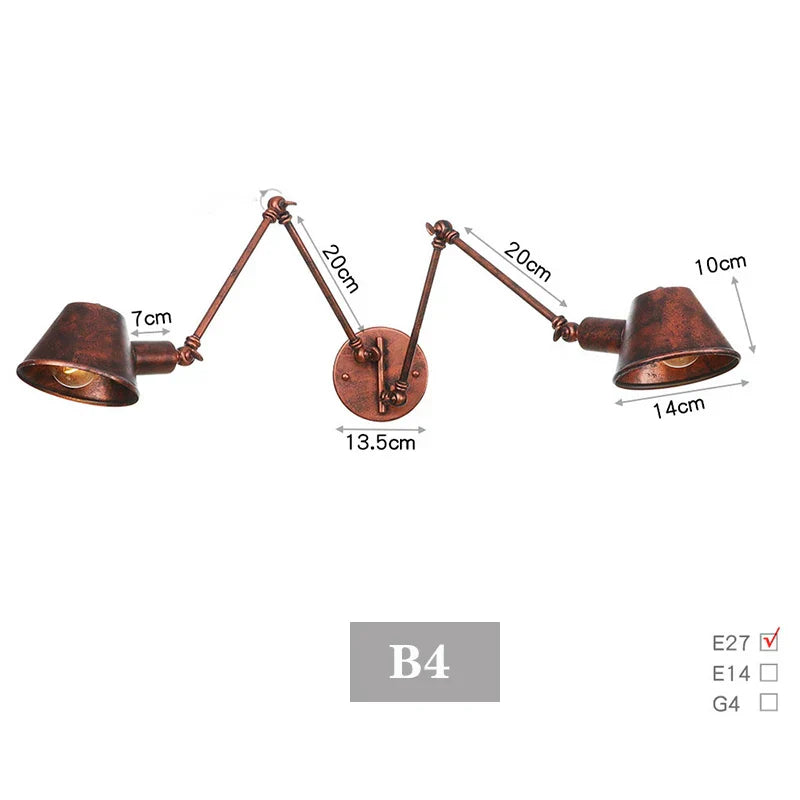 Vintage Iron Swimming Arm Wall Lamp - Rustic Retro Reading Light