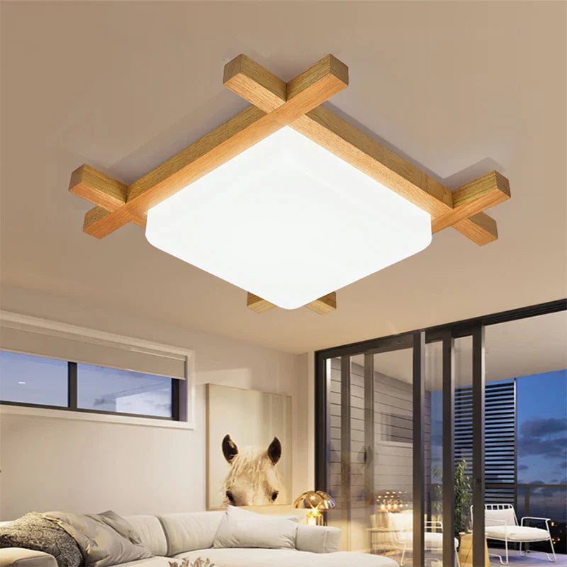 Wood Lampshades Flush Mount Ceiling Light for Living Room Bedroom