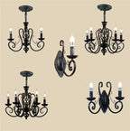 Black Wrought Iron Loft Chandelier for Living Room, Bar, Restaurant - Retro Industrial Style