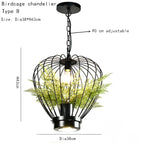 Green Planting Birdcage Chandelier: Retro Industrial Style Pendant Lamp