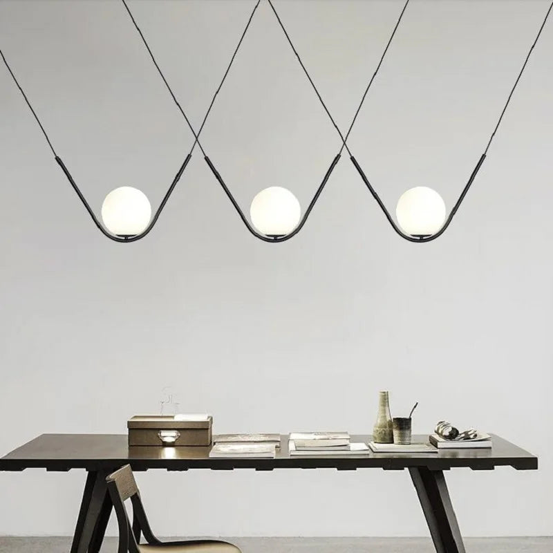 Minimalist Nordic Glass Pendant Light - Golden Black Long Line Ball Pendant Lamp