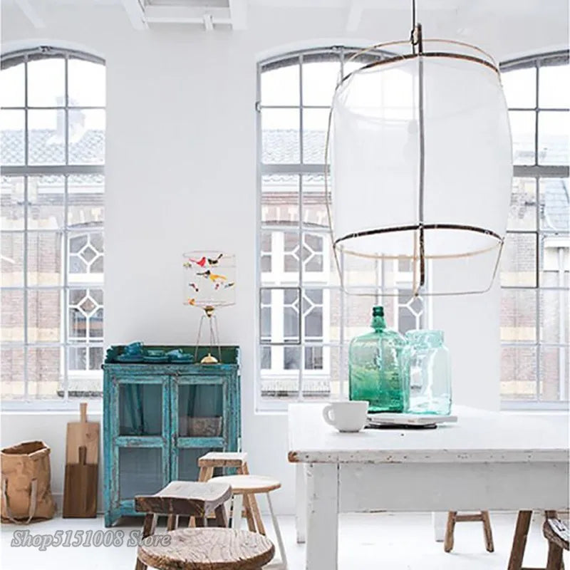 Bamboo Linen Pendant Light Fixture for Restaurant and Clothing Store