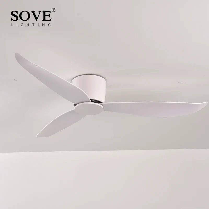 Modern Black White Ceiling Fan Remote Control DC Motor 30W 220V