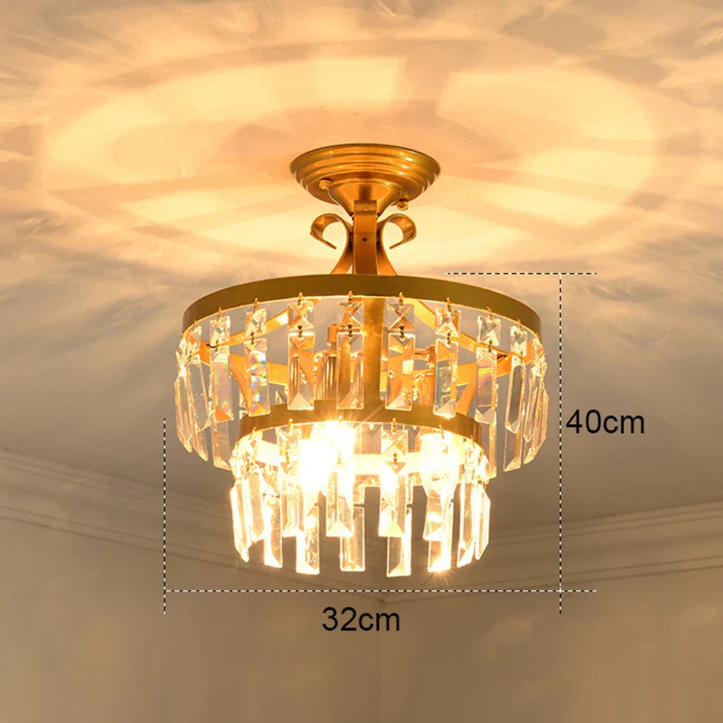 Gold Crystal Round Ceiling Chandelier for Living Room LED Light Fixtures