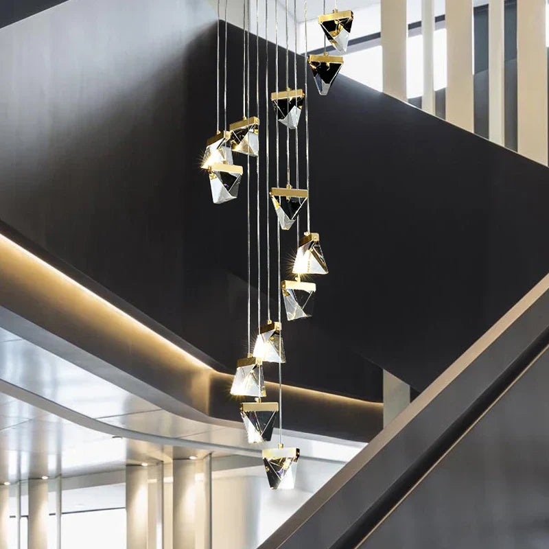 Crystal Square Rhombic LED Chandelier for Duplex Villa Living Room & Restaurant