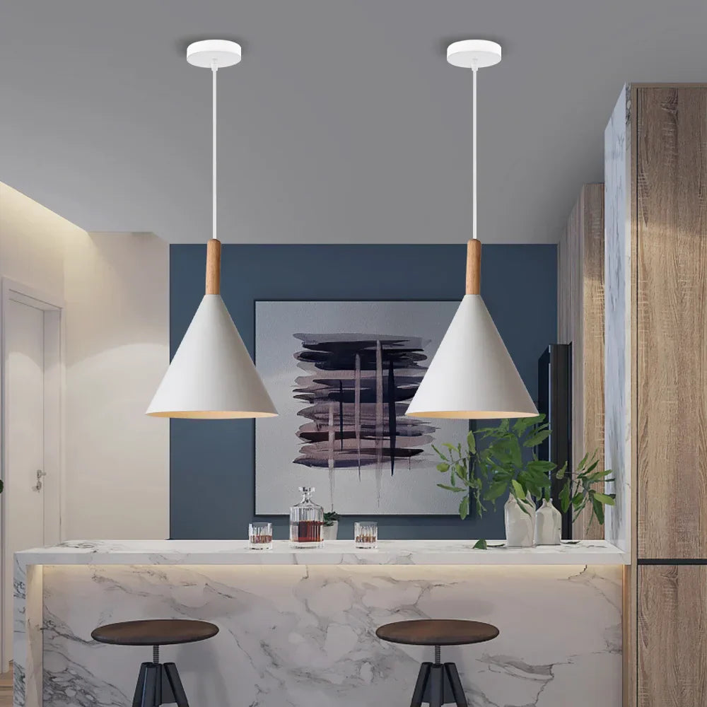 Nordic Wood LED Pendant Lights for Modern Kitchen Bars Bedroom Decor