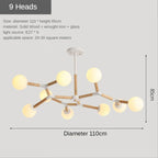 Nordic Wood Iron Glass Ball Chandelier LED Light Luxury Living Bedroom Restaurant Bar