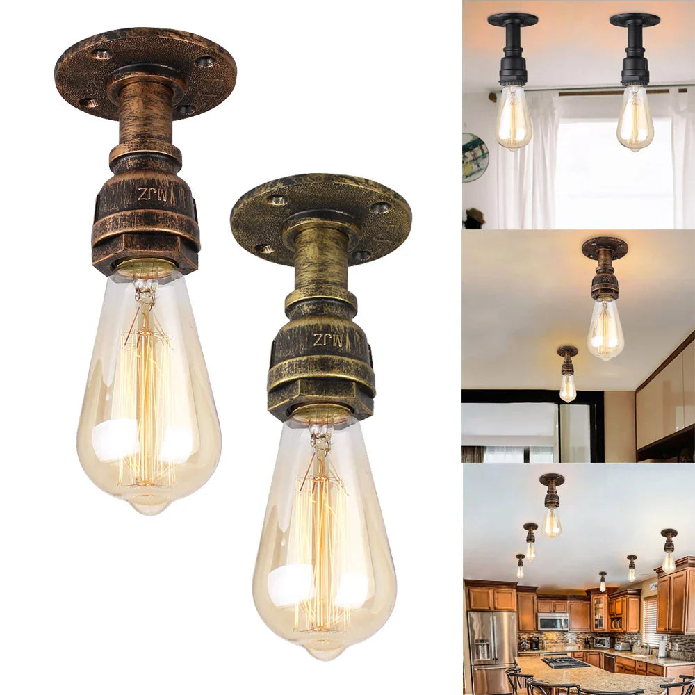 Vintage Retro Pipe Ceiling Lights Industrial Iron Pipe Lamps