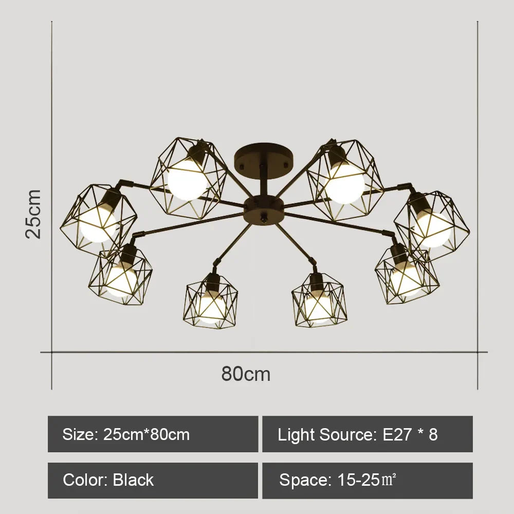 Modern Rod Iron Sputnik Chandelier Vintage Ceiling Lamp for Home Lighting